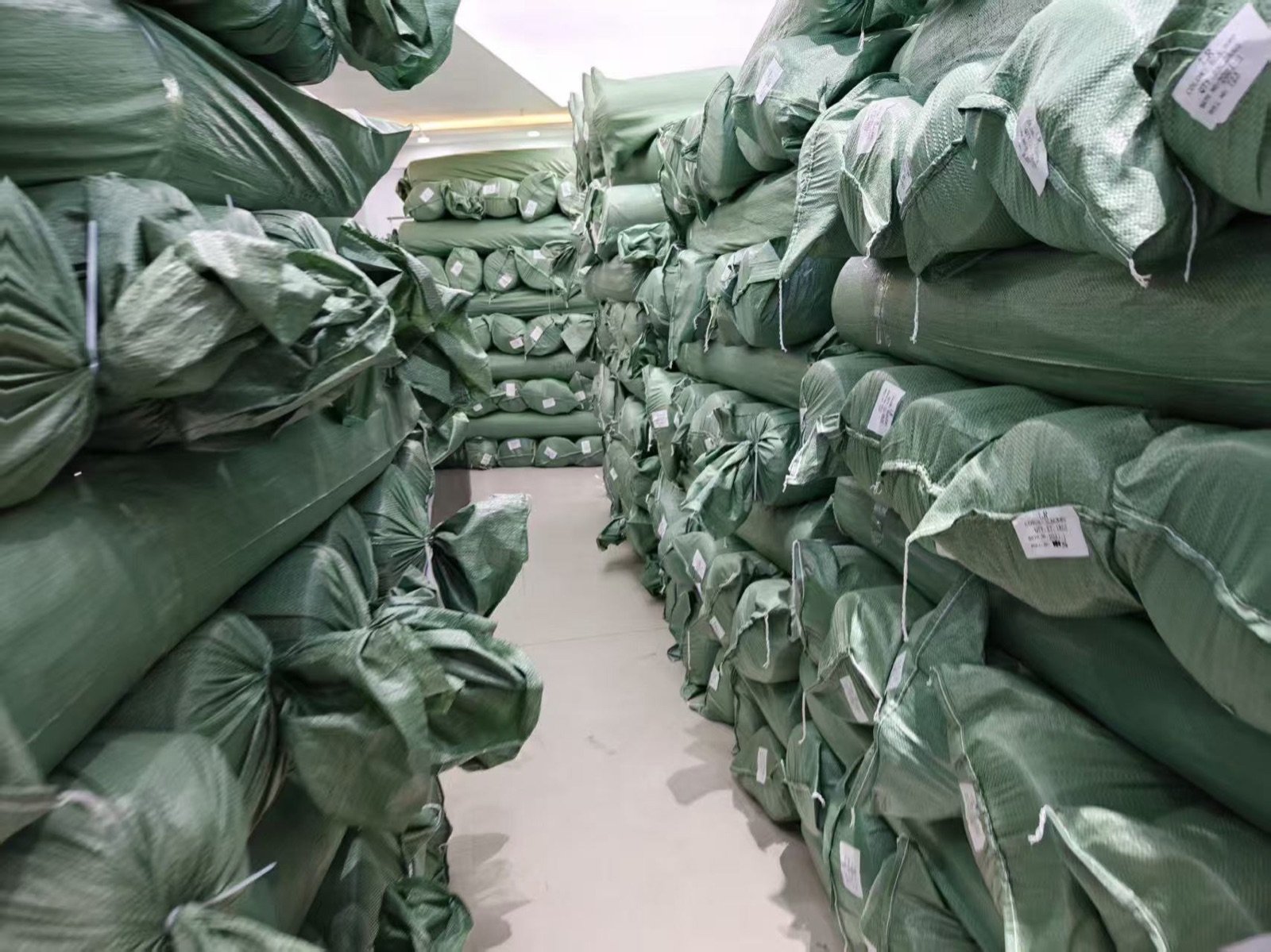 Packed fabric rolls prepared in warehouse
